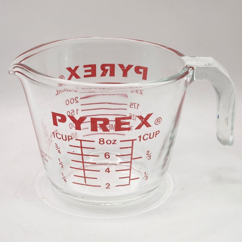 VTG PYREX One Cup Glass Measuring Cup Metric Ounces Red Letters #508 USA Exc